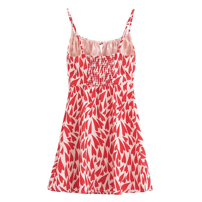Summer Heart Shape Printed Figure Flattering Cinched Waist Lace-up Cami Dress Short Dress by Ragazza