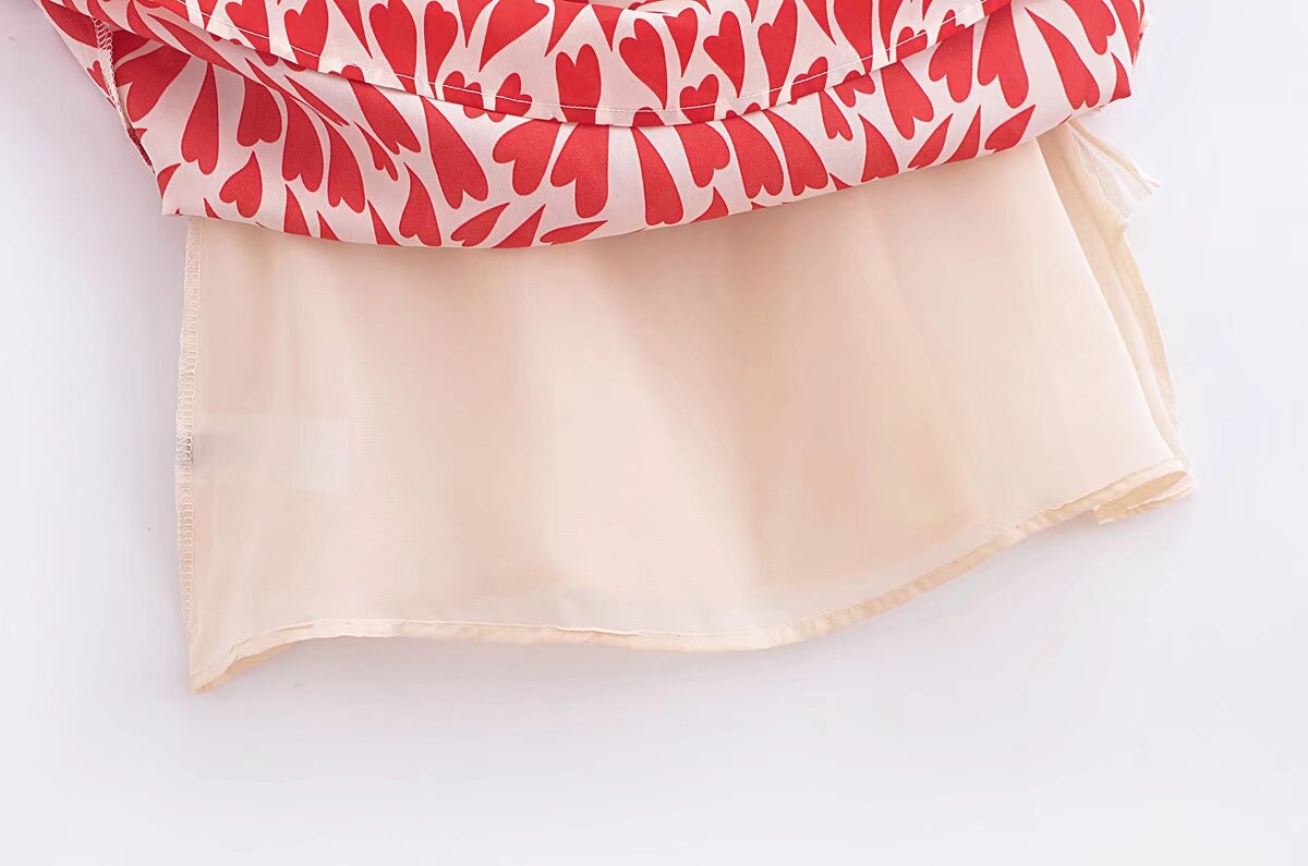Summer Heart Shape Printed Figure Flattering Cinched Waist Lace-up Cami Dress Short Dress by Ragazza