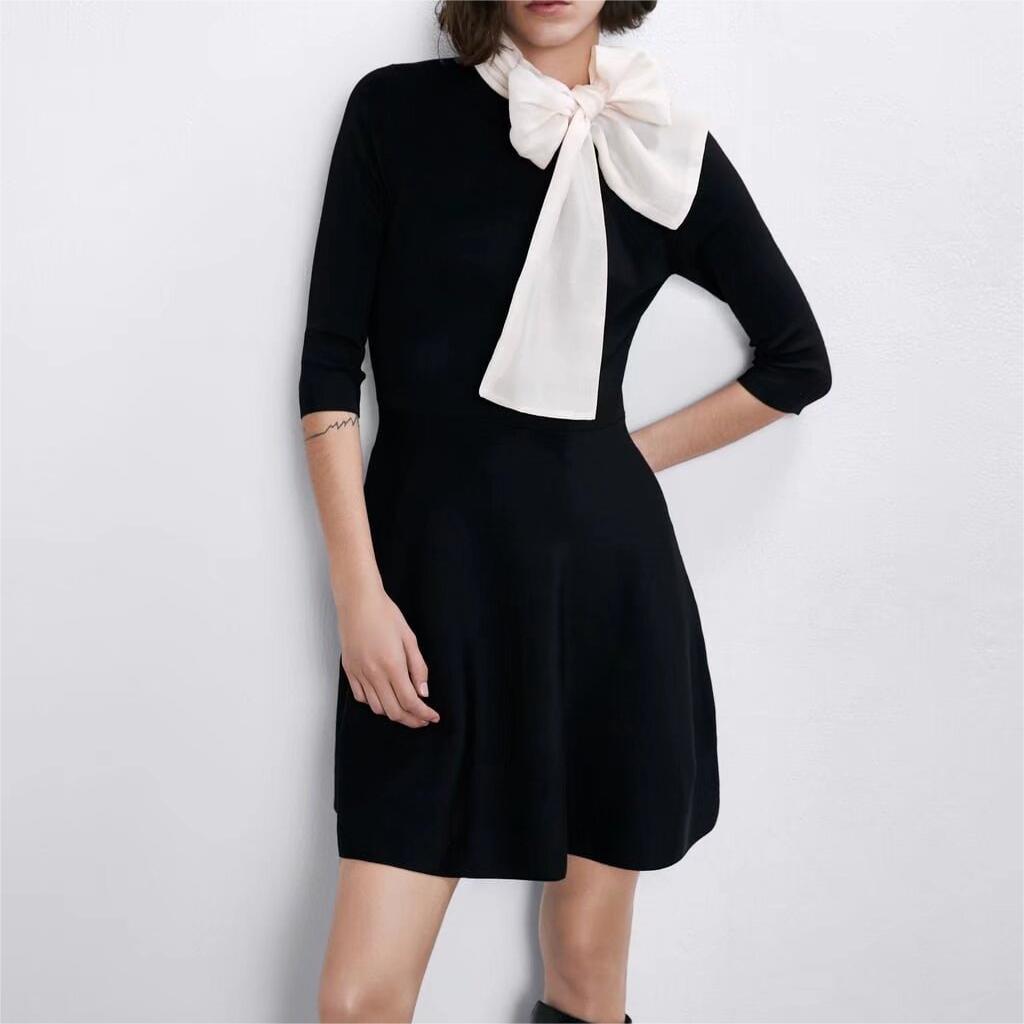 Winter Women Clothing Bowknot Decorative Stitching Dress by Ragazza