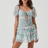 Simple Sexy Niche Design Dress Floral Drawstring Elastic Puff Short Sleeve High Waist Dress by Ragazza