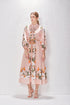 Printed Fashion Temperament Stand Collar Single Breasted Lantern Sleeve Long Dress by Ragazza