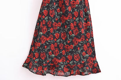 Women Rose Jacquard Printed Slim Waist Fishtail Cami Dress  DestGlow