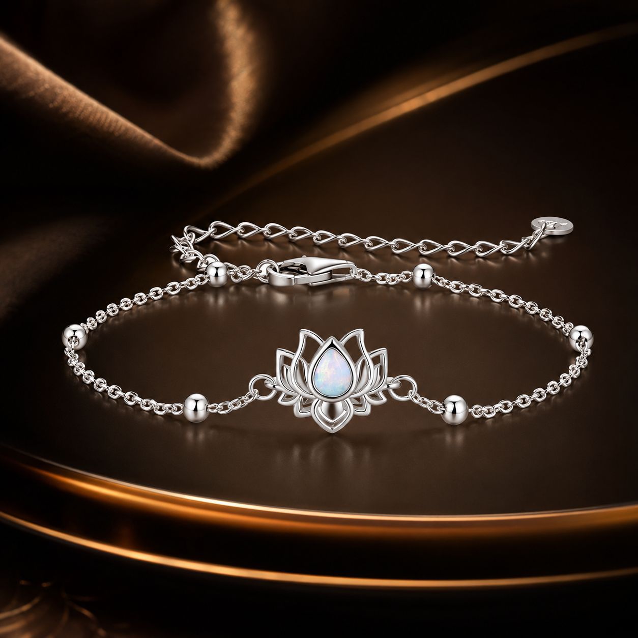 925 Sterling Silver White Gold Plated Bracelet with Synthetic Opal - Length 15+6cm for Women  DestGlow