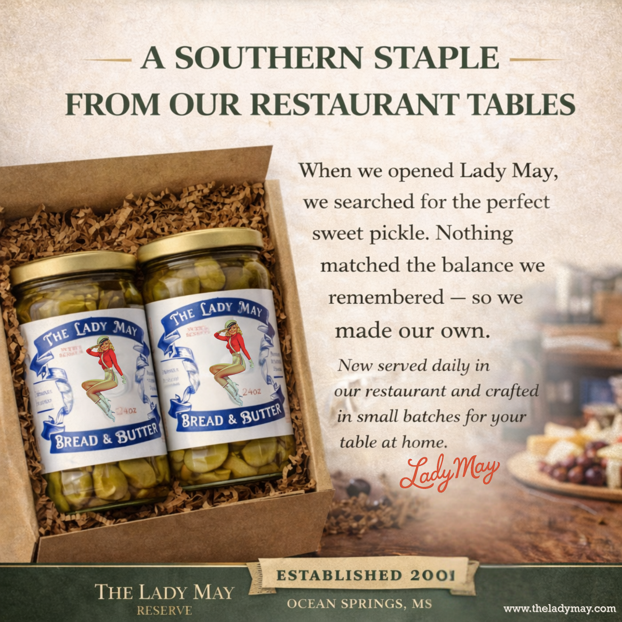 Lady May’s Bread &amp; Butter Sweet Pickles – 2 Pack (24oz Jars) – Small Batch Southern Style Sweet &amp; Tangy Kirby Cucumber Slices – Restaurant Recipe, Crisp &amp; Crunchy – Organic Ingredients by The Lady May