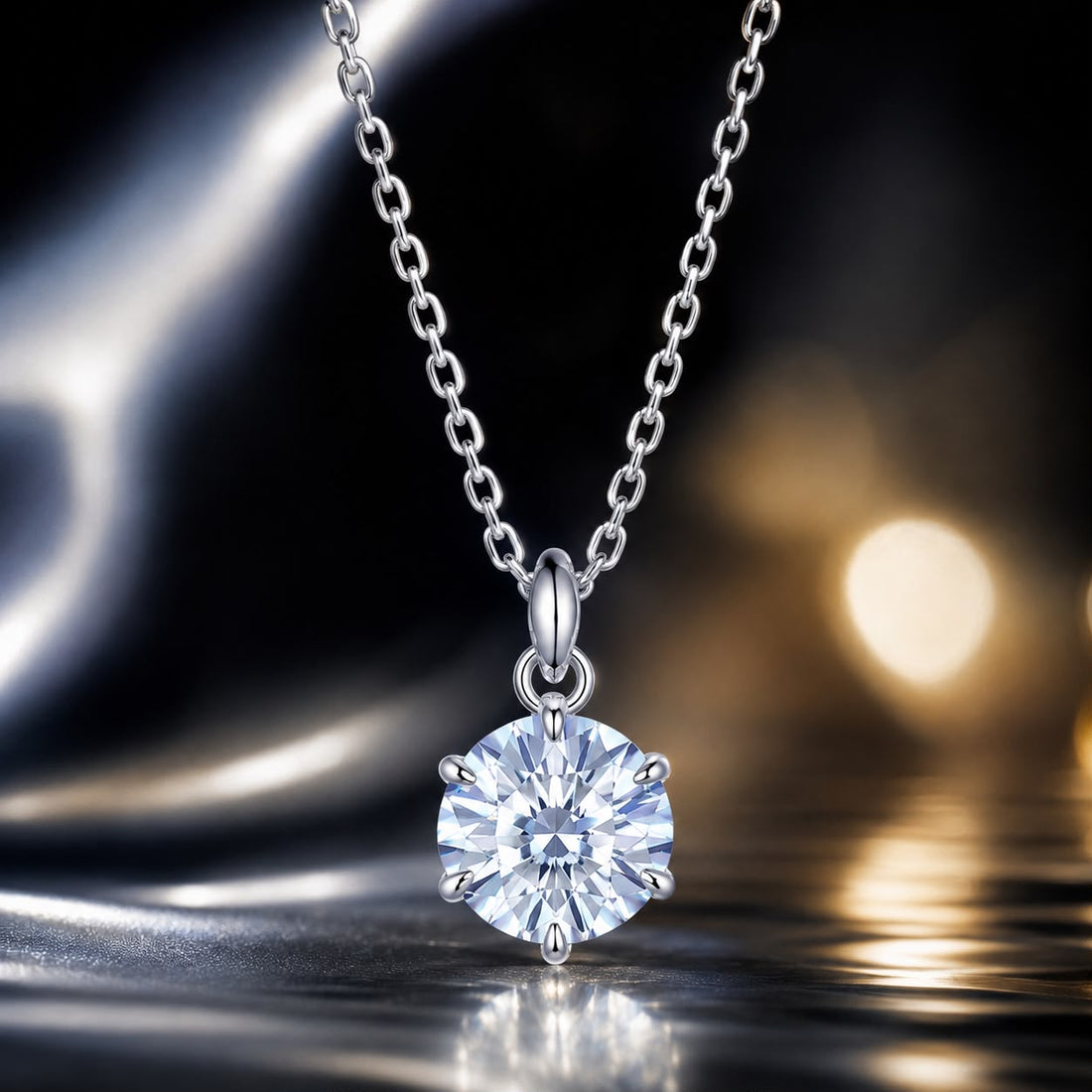 925 Sterling Silver Moissanite 6.5mm Diamond-like Pendant Necklace for Women  DestGlow