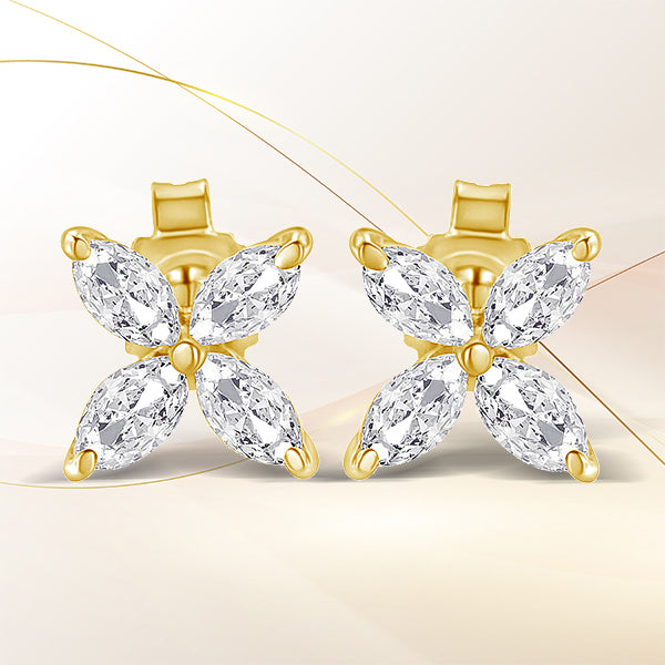 14K White Gold 1/2 Cttw Marquise Diamond 8 Stone Floral Leaf Stud Earrings (H-I Color, SI1-SI2 Clarity) by Bids.com