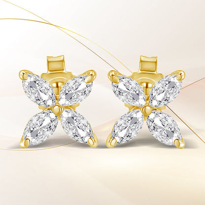 14K White Gold 1/2 Cttw Marquise Diamond 8 Stone Floral Leaf Stud Earrings (H-I Color, SI1-SI2 Clarity) by Bids.com