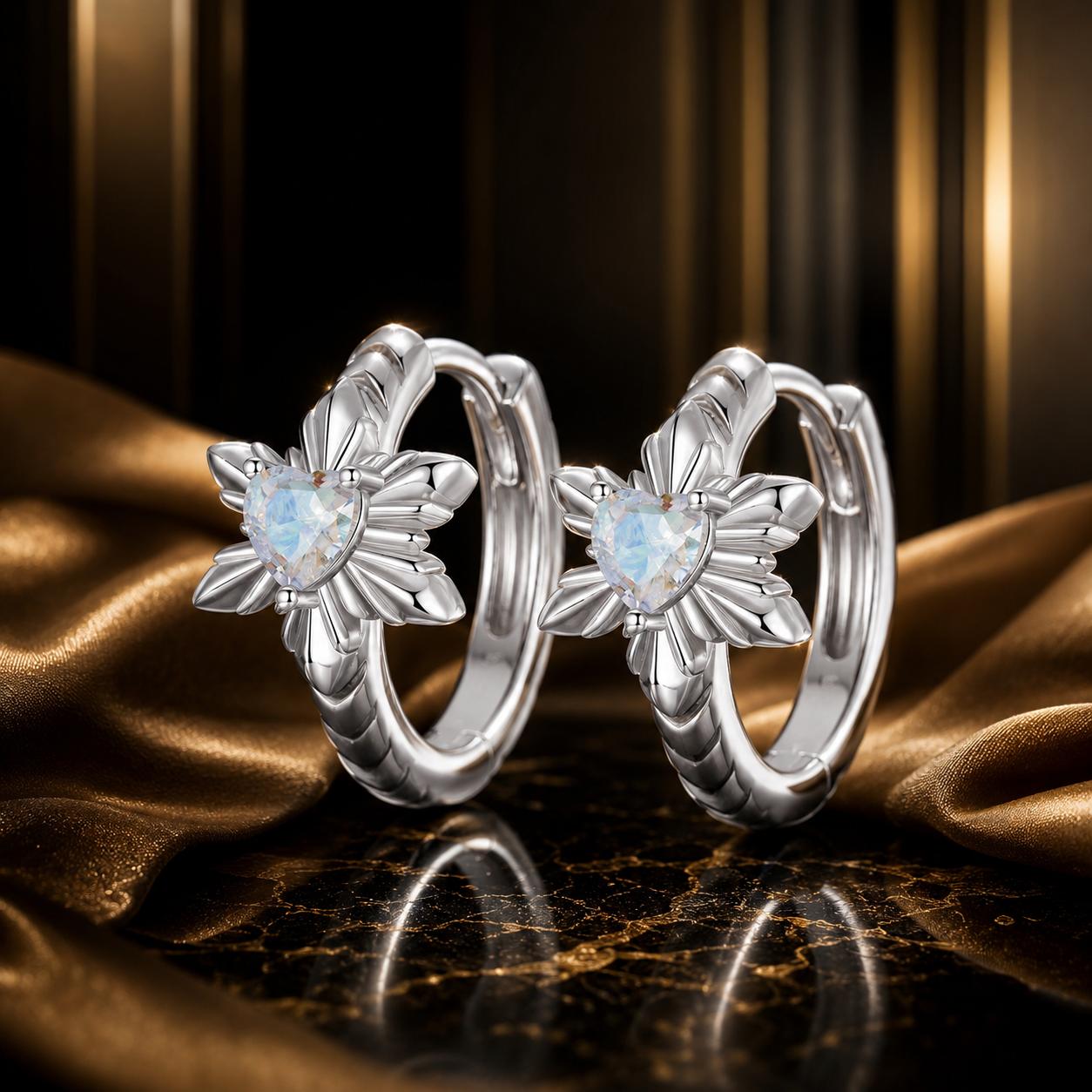 925 Sterling Silver Earrings with Transparent Glass and White Gold Plating  DestGlow