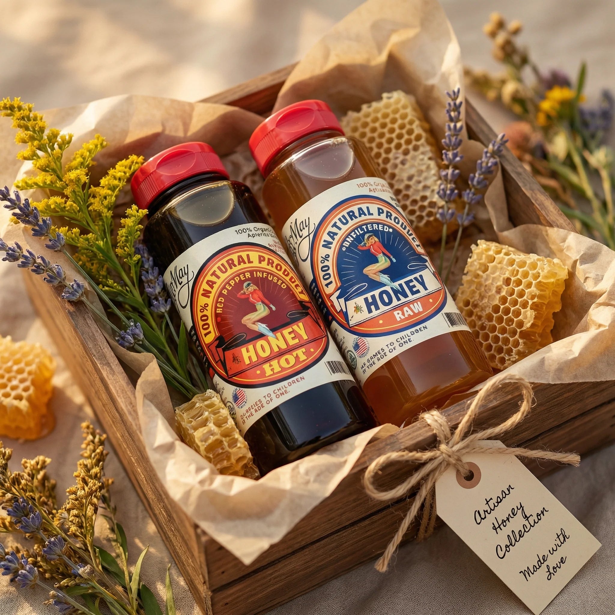 Raw Honey &amp; Hot Honey Duo - Sweet Heat 2-Pack Gift Set | Small Batch Farm Grown | Lady May by The Lady May