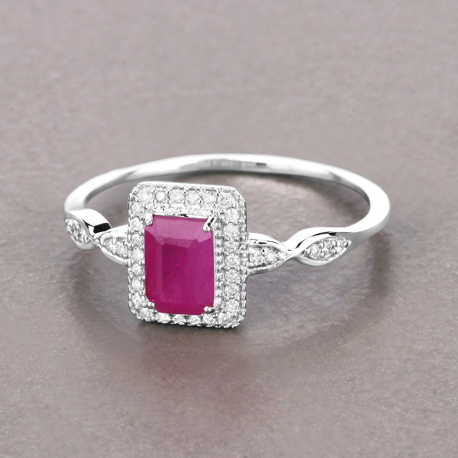0.75 Carat Genuine Ruby and White Diamond 14K White Gold Ring by Bids.com