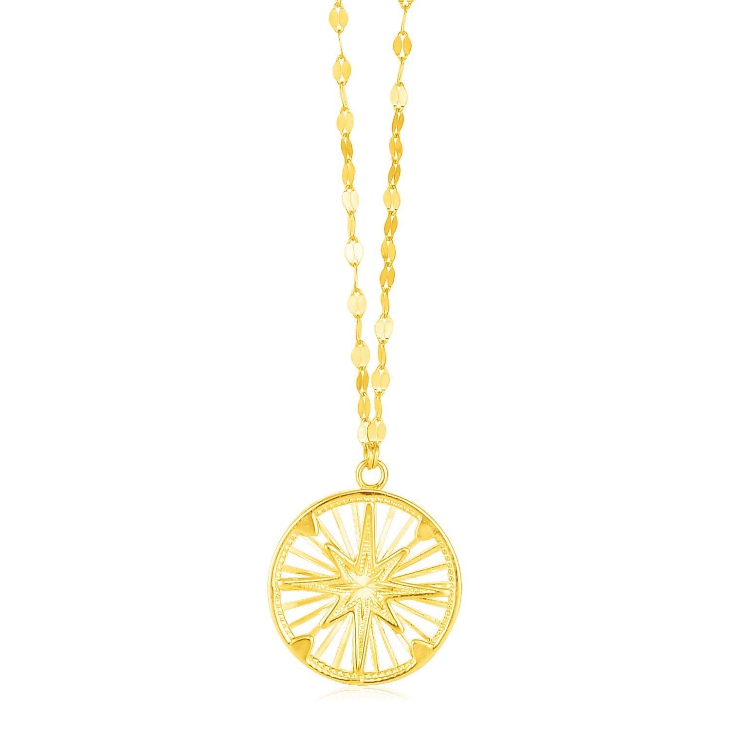 14k Yellow Gold Necklace with Compass Pendant  DestGlow