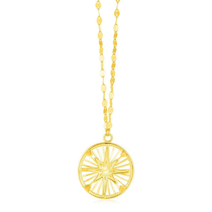 14k Yellow Gold Necklace with Compass Pendant  DestGlow