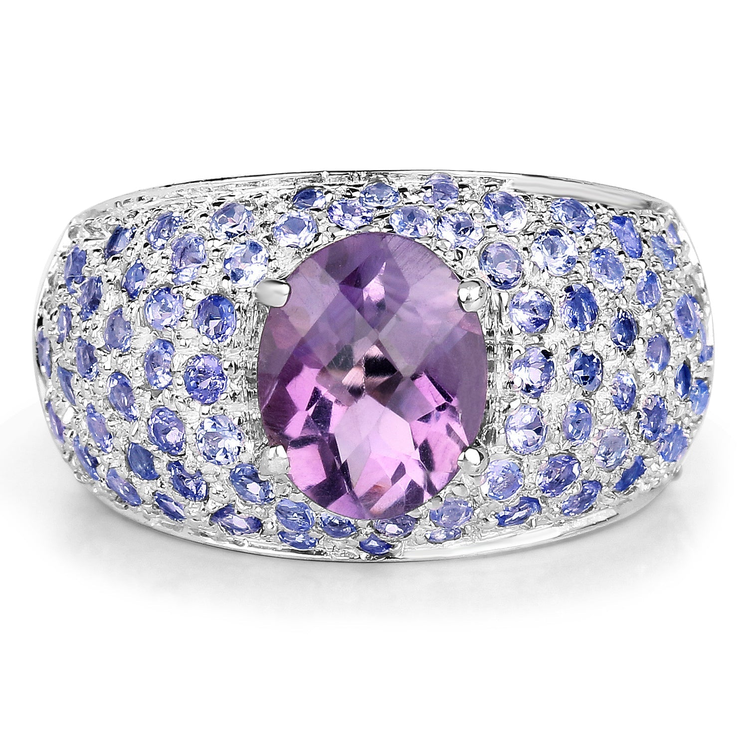 4.21 Carat Genuine Amethyst and Tanzanite .925 Sterling Silver Ring by Bids.com