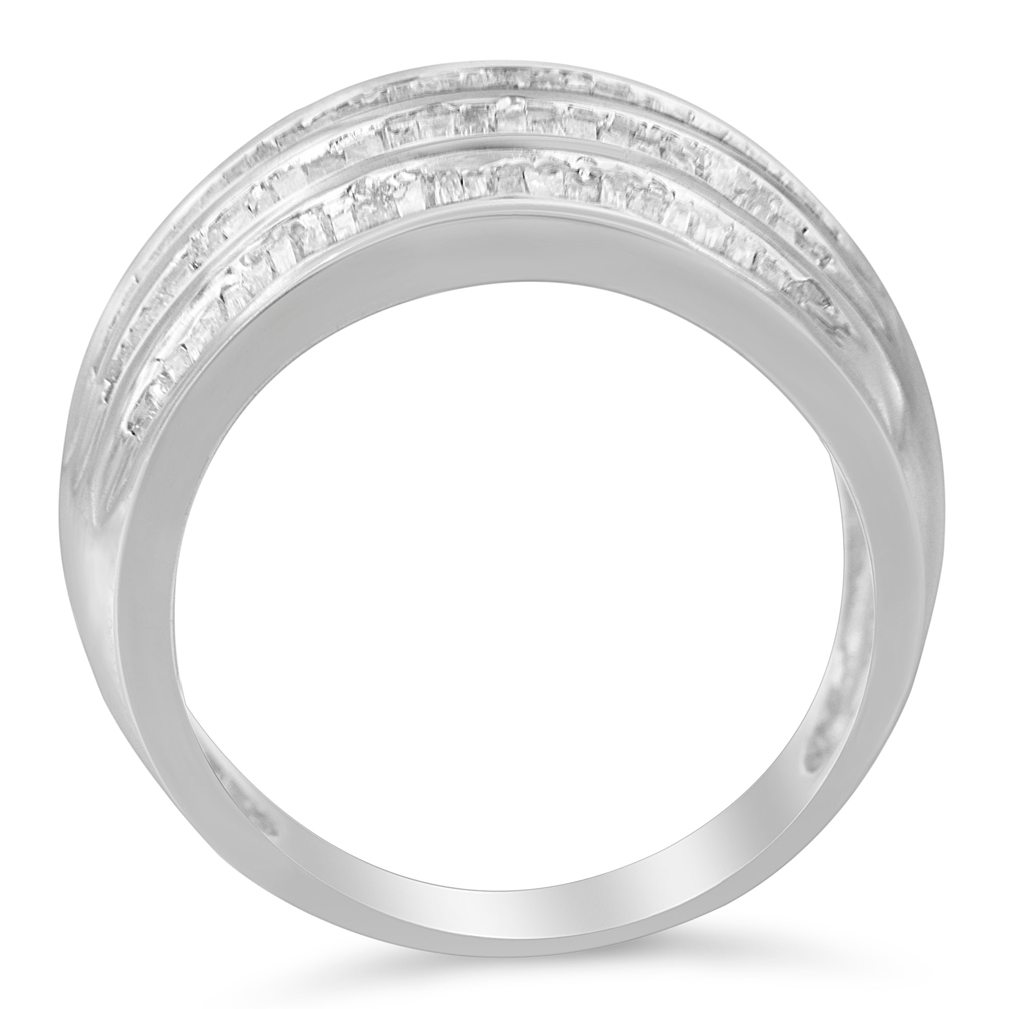 .925 Sterling Silver 1.0 Cttw Baguette-Cut Diamond 6-Row Channel Set Domed Tapered Cocktail Fashion Ring (H-I Color, I2-I3 Clarity) - Size 6-1/2 by Bids.com