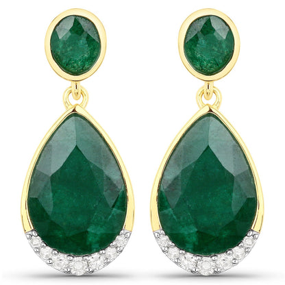 6.10 Carat Dyed Emerald and White Diamond .925 Sterling Silver Earrings  DestGlow