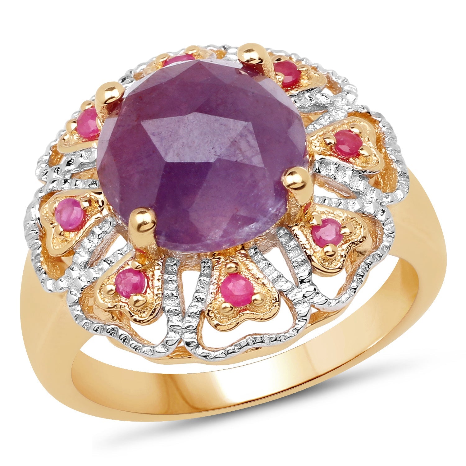14K Yellow Gold Plated 5.55 Carat Genuine Pink Sapphire &amp; Ruby .925 Sterling Silver Ring by Bids.com