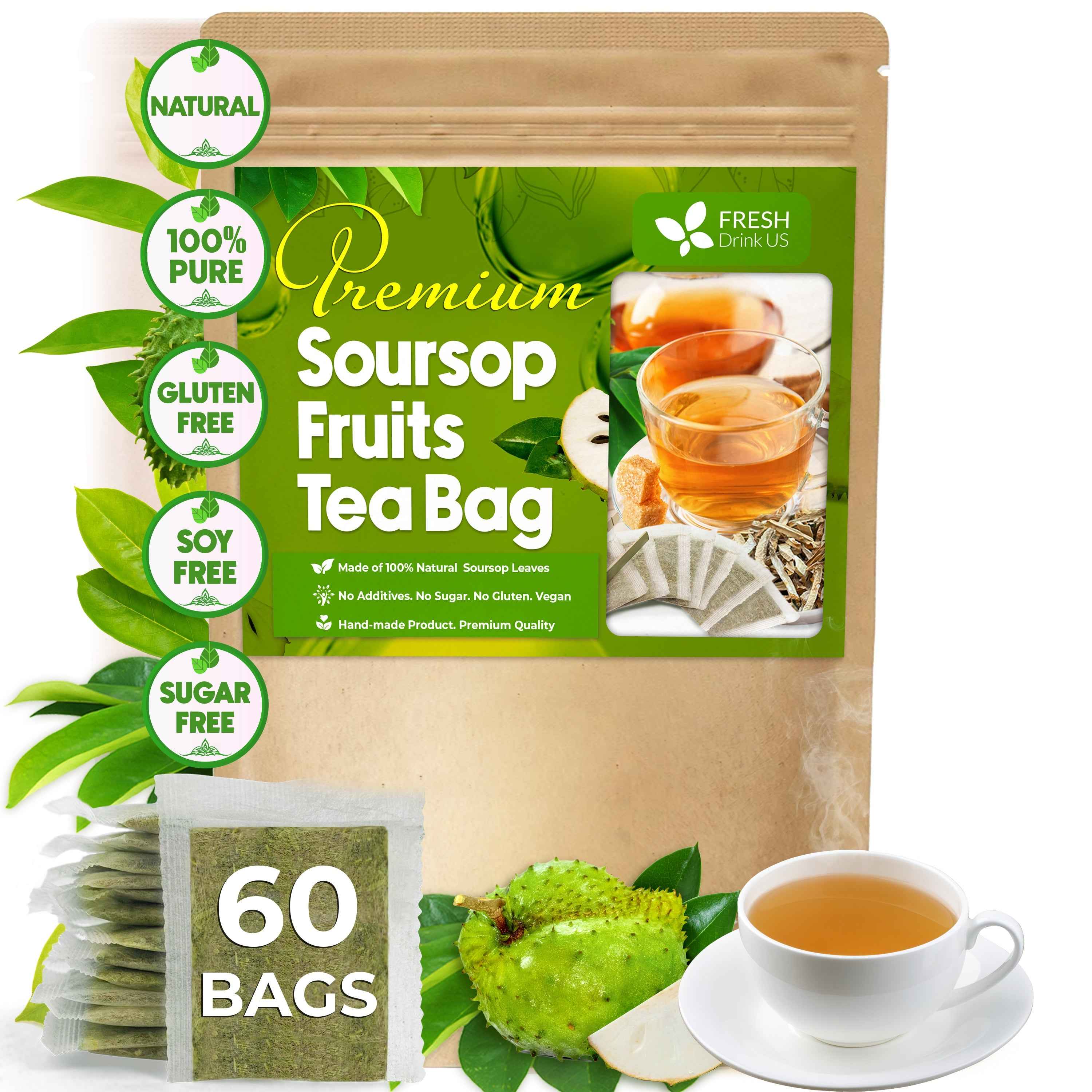 Premium Soursop Graviola Fruit Tea Bags, Tea Powder, 100% Natural and Pure from Soursop Fruits, Handmade, Made With Natural Materials-Corn Fiber Tea Bag, Sugar/Caffeine/Gluten Free, Hoja Guanabana Tea