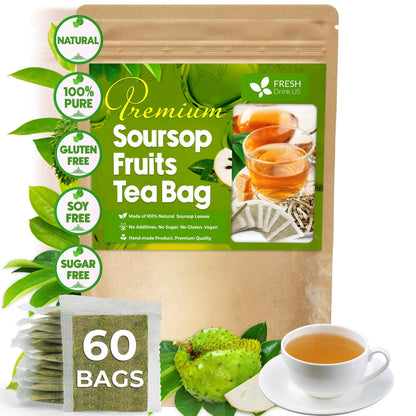 Premium Soursop Graviola Fruit Tea Bags, Tea Powder, 100% Natural and Pure from Soursop Fruits, Handmade, Made With Natural Materials-Corn Fiber Tea Bag, Sugar/Caffeine/Gluten Free, Hoja Guanabana Tea