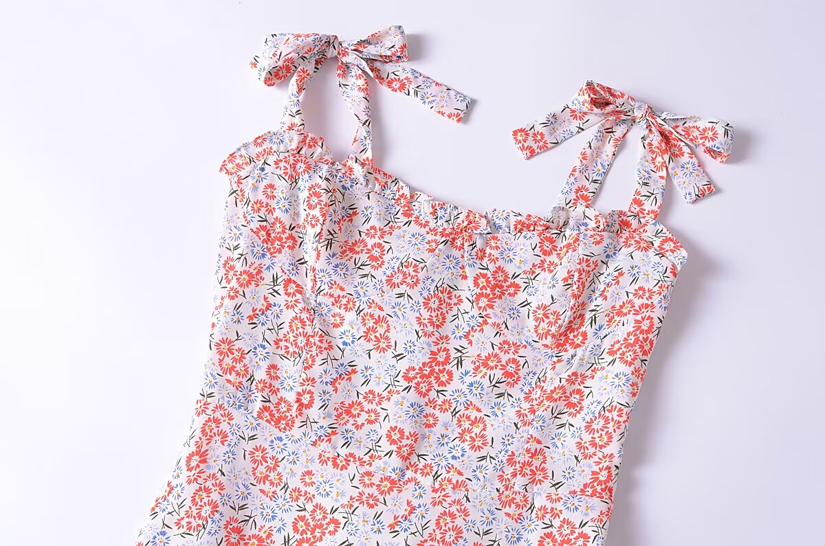 Women Clothing French Small Floral Print Slim Slimming Large Cami Dress by Ragazza
