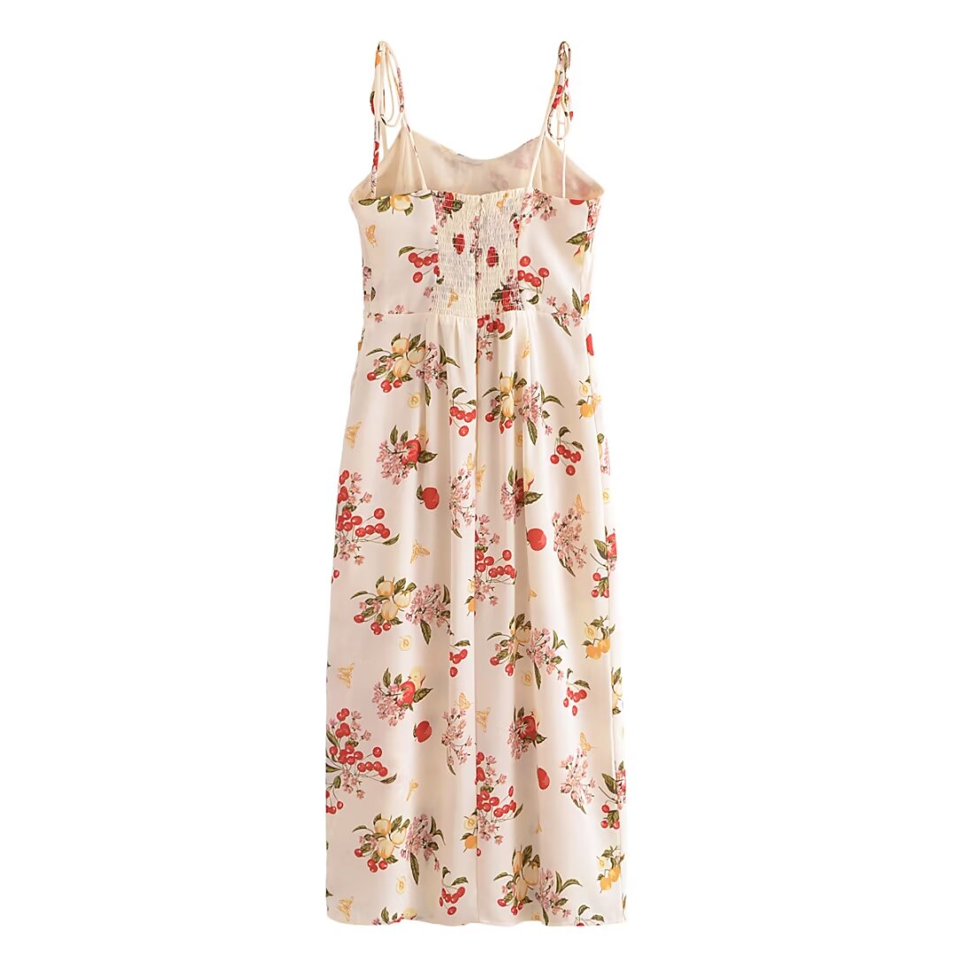Summer French Vintage Floral Vacation Sexy Slit Strap Dress  DestGlow