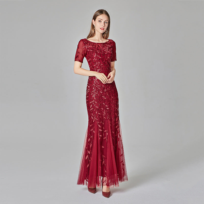 Summer Autumn Banquet Host Slim Mesh Sequ Evening Dress Fishtail Dress for Women by Ragazza