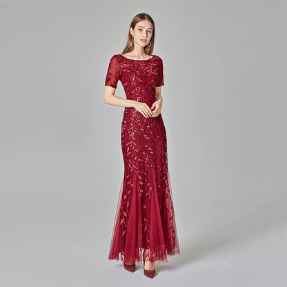 Summer Autumn Banquet Host Slim Mesh Sequ Evening Dress Fishtail Dress for Women by Ragazza
