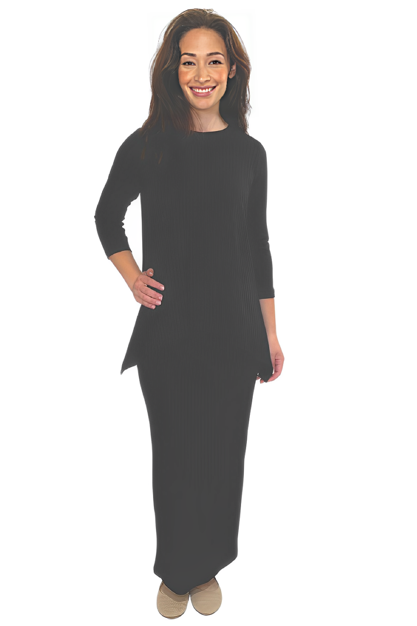 Popular Wide-Ribbed Handkerchief Hem Tunic with 3/4 Sleeves by Kosher Casual USA