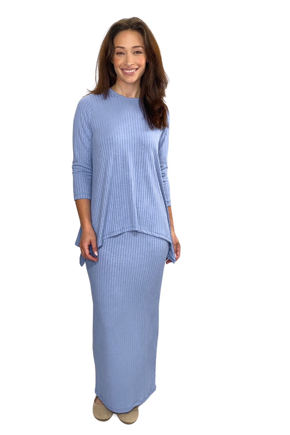 Popular Wide-Ribbed Handkerchief Hem Tunic with 3/4 Sleeves by Kosher Casual USA
