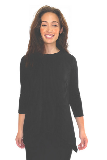Popular Wide-Ribbed Handkerchief Hem Tunic with 3/4 Sleeves by Kosher Casual USA