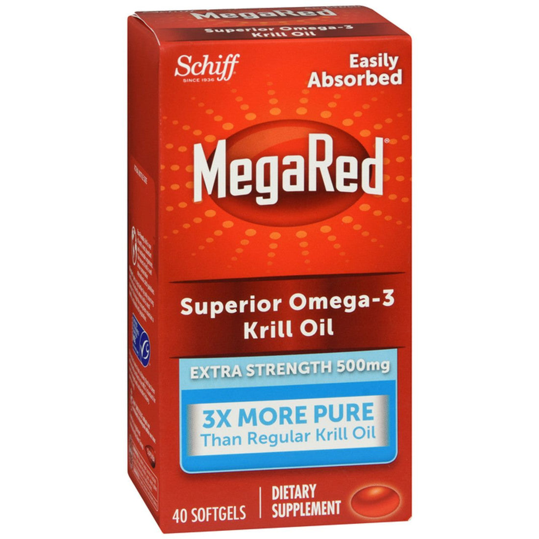 MegaRed Krill Oil, Superior Omega 3, Extra Strength, 500 Mg, Softgels 40ct by Pasteur Pharmacy