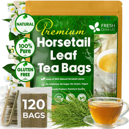 Premium Horsetail Leaf Tea Bags, 100% Natural &amp; Pure from Horsetail Loose Leaves Herbal Tea. No Sugar, No Caffeine, No Gluten, Vegan. by FreshDrinkUS - Natural and Premium Herbal Tea