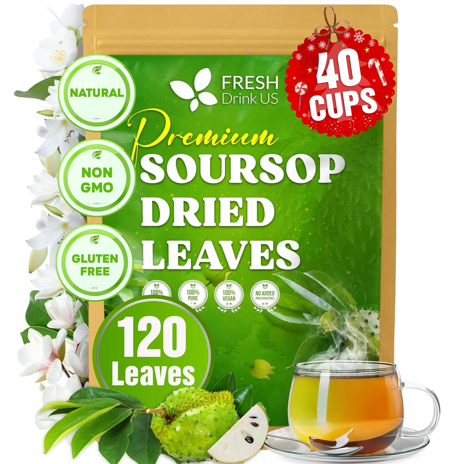 Premium Soursop Leaves Tea bags, Dried Soursop Leaves, Soursop Leaf Powder, Guanabana Leaves Tea, Hoja Guanabana Tea by FreshDrinkUS - Natural and Premium Herbal Tea