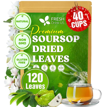 40 Premium Soursop Graviola Leaf Tea Bags, 100% Natural and Pure from Soursop Leaves, Handmade, Made With Natural Materials-Corn Fiber Tea Bag, Sugar/Caffeine/Gluten Free, Hoja Guanabana Tea by FreshDrinkUS - Natural and Premium Herbal Tea