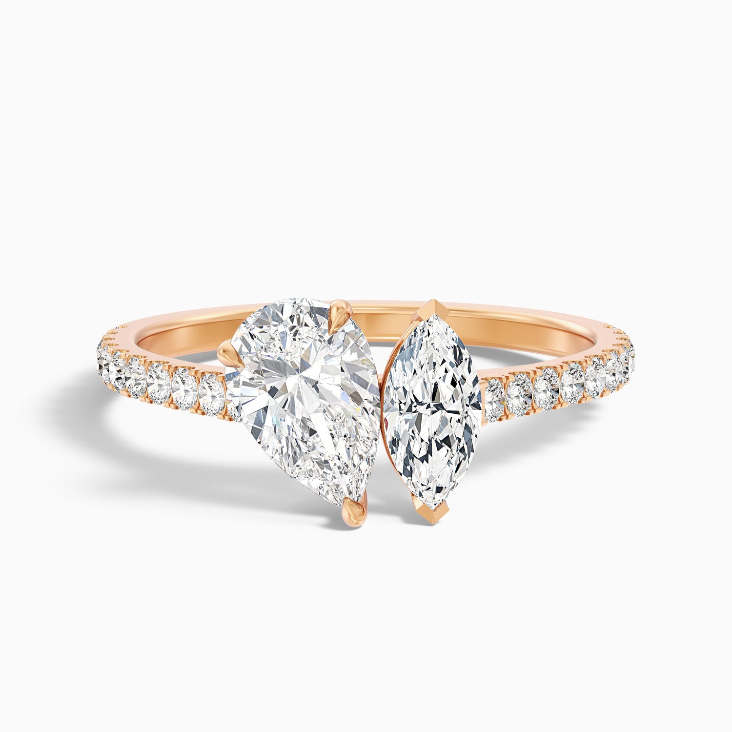 Emma Toi Et Moi Moissanite Ring in 10k Rose Gold With Pear and Marquise Two Stone Diamond (2.5 Ct. Tw.)  DestGlow