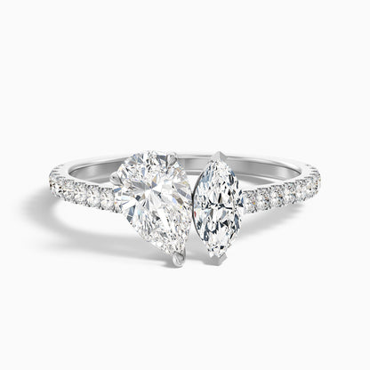 Emma Toi Et Moi Moissanite Ring in 925 Sterling Silver With Pear and Marquise Two Stone Diamond (2.5 Ct. Tw.)