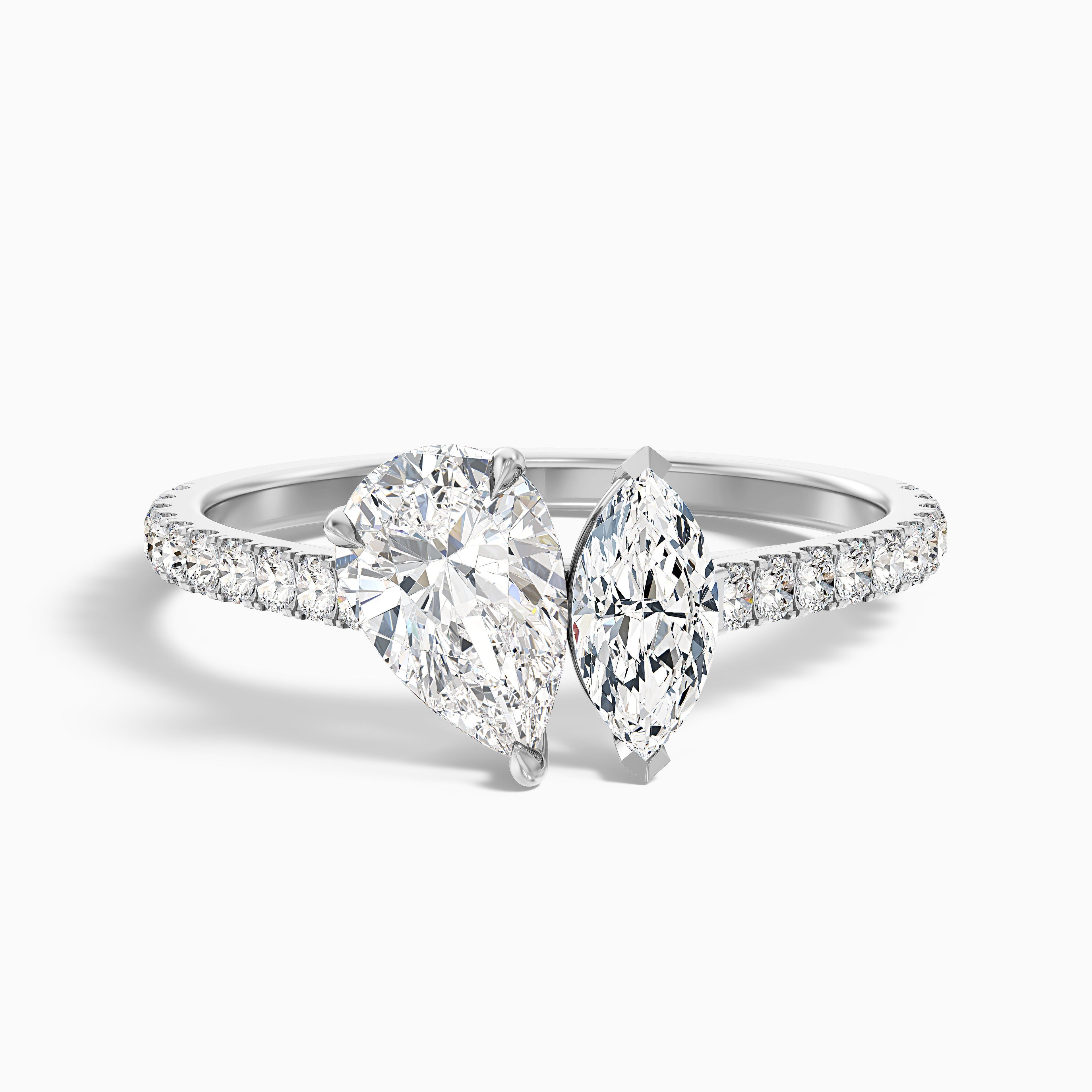 Emma Toi Et Moi Moissanite Ring in 18k Rose Gold With Pear and Marquise Two Stone Diamond (5 Ct. Tw.)