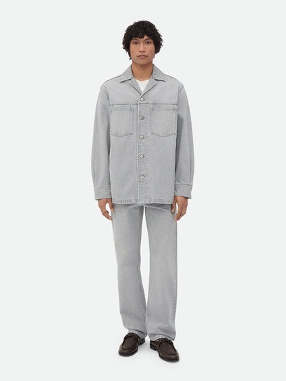 Bottega Veneta Men Light Grey Washed Denim Shirt by Luosophy