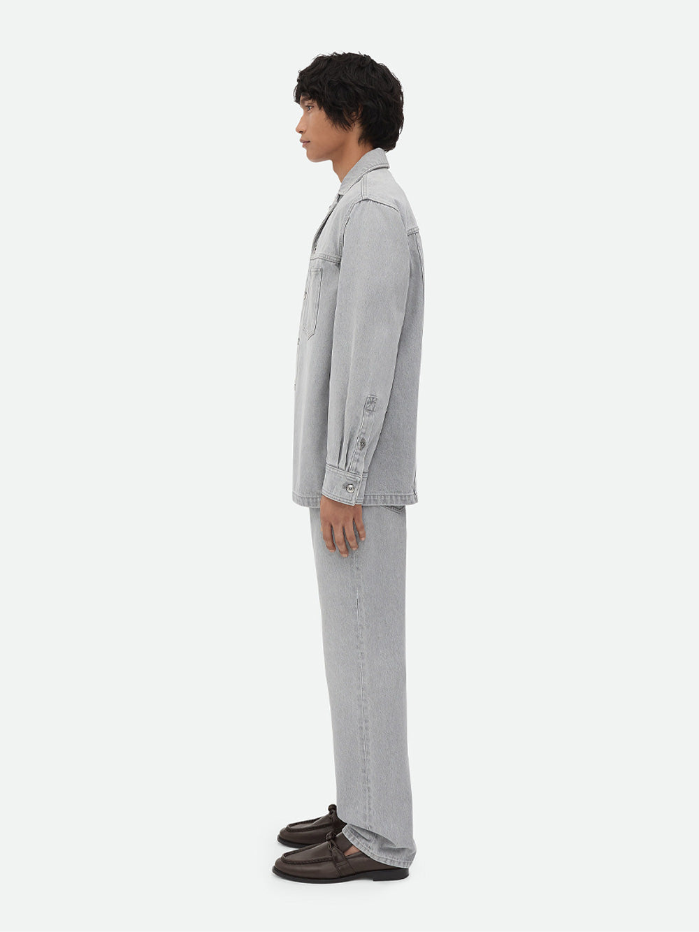 Bottega Veneta Men Light Grey Washed Denim Shirt by Luosophy