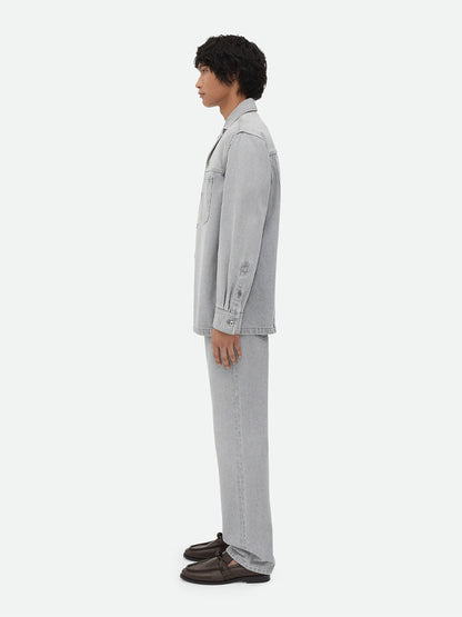 Bottega Veneta Men Light Grey Washed Denim Shirt by Luosophy