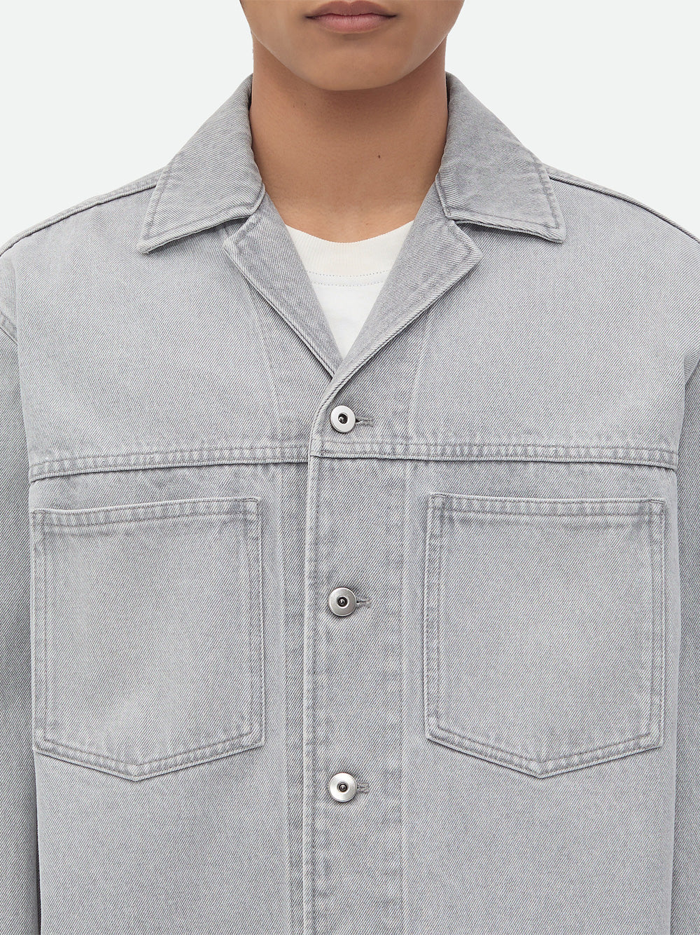 Bottega Veneta Men Light Grey Washed Denim Shirt by Luosophy