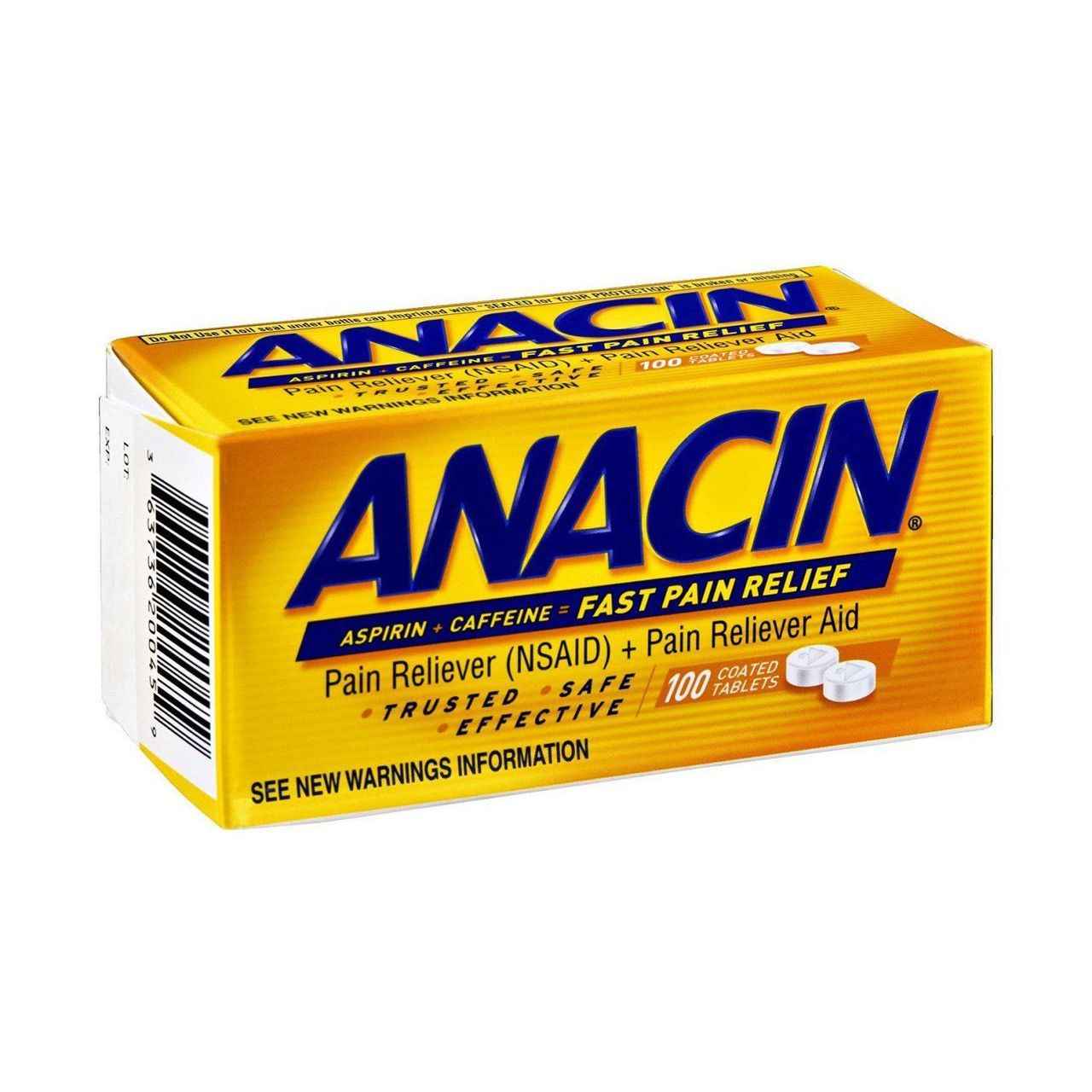Anacin Aspirin 400mg Caffeine 32mg Pain Reliever &amp; Aid Fast Relief Tablets 100ct