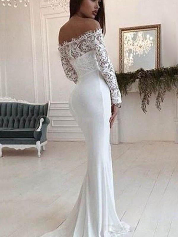 Autumn Women Clothing Off Shoulder Lace Long Sleeve Dress Mop Wedding Dress by Ragazza