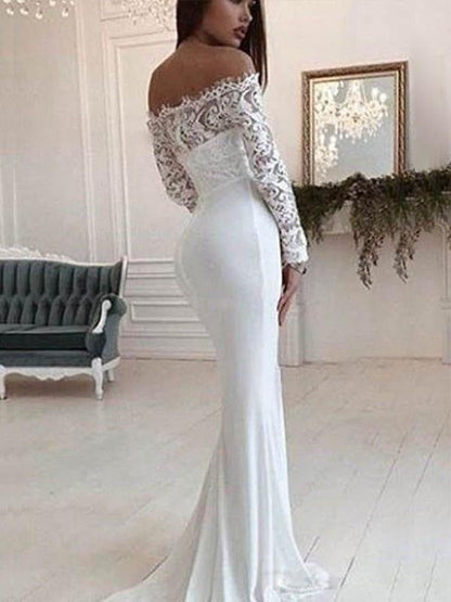 Autumn Women Clothing Off Shoulder Lace Long Sleeve Dress Mop Wedding Dress by Ragazza