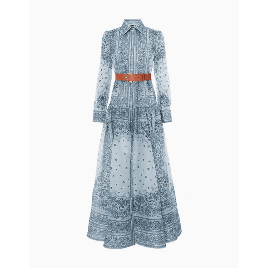 Women Lapel Single Breasted Super Long Two Piece Set With Positioning Printed Dress by Ragazza
