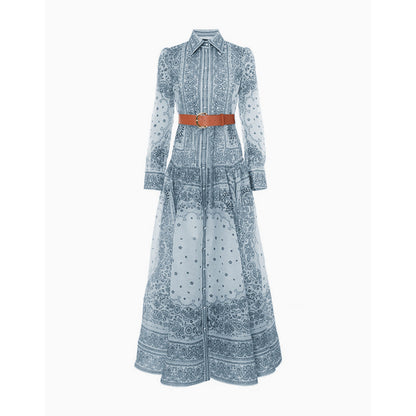 Women Lapel Single Breasted Super Long Two Piece Set With Positioning Printed Dress by Ragazza