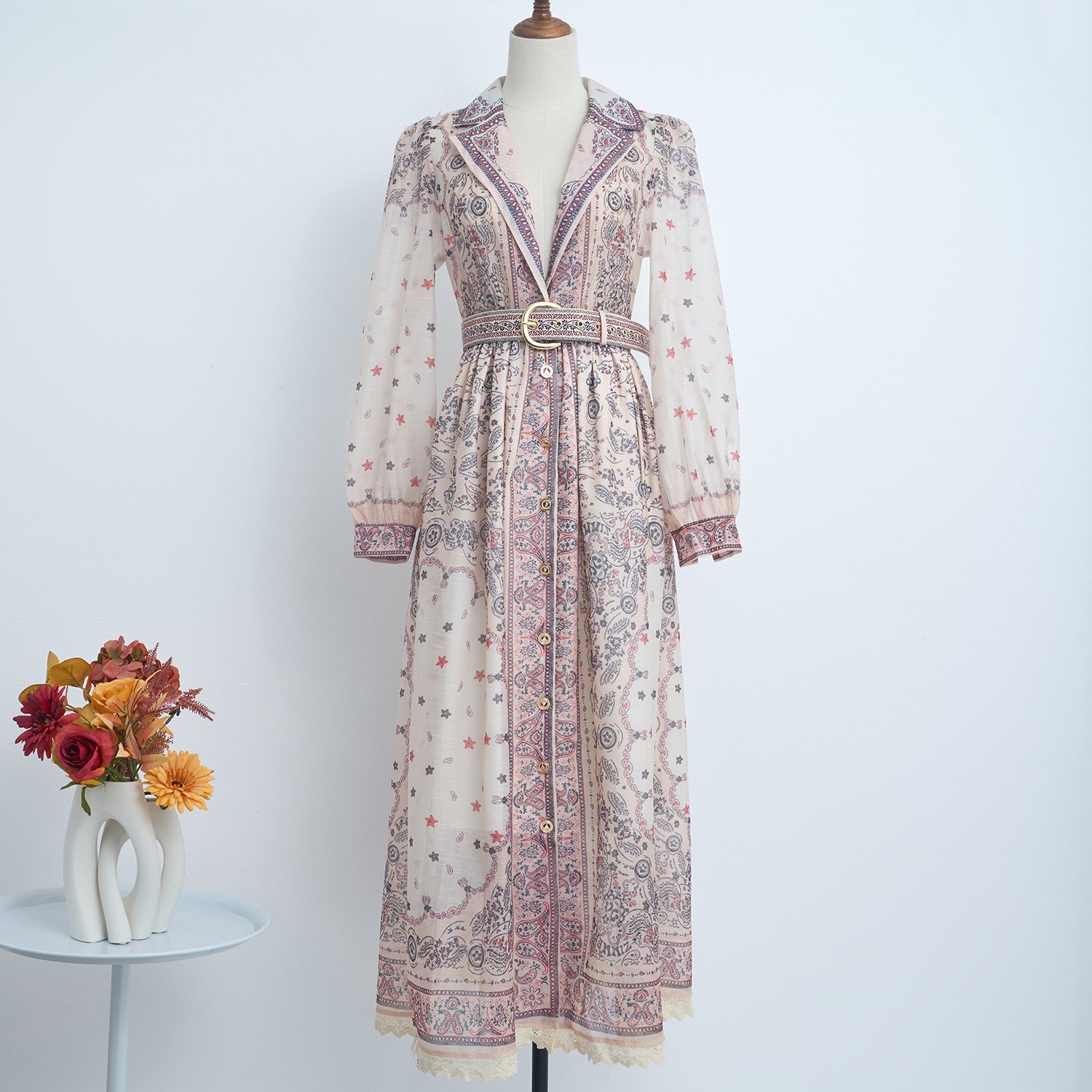 Spring Summer Single Breasted Lace Dress Dress With Belt by Ragazza