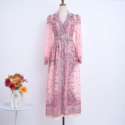 Spring Summer Single Breasted Lace Dress Dress With Belt by Ragazza