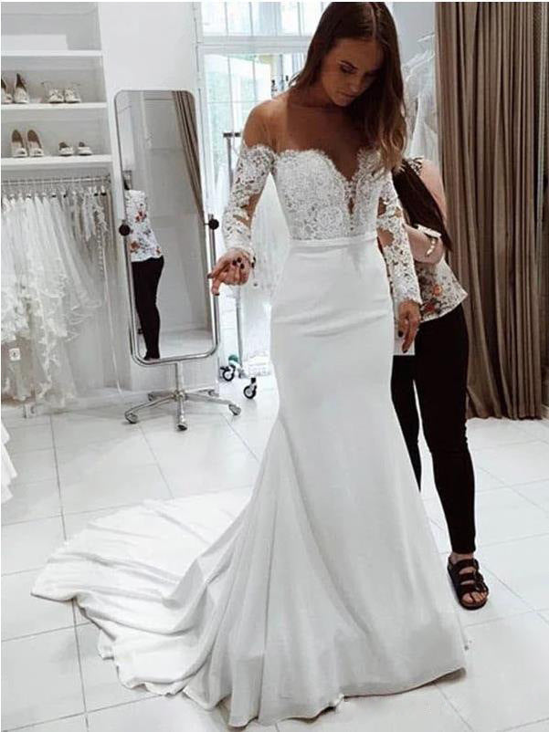 Autumn Women Clothing Off Shoulder Lace Long Sleeve Dress Mop Wedding Dress by Ragazza
