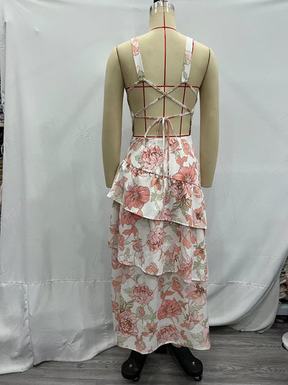 Summer Women Clothing Printed Asymmetric Tiered Dress by Ragazza