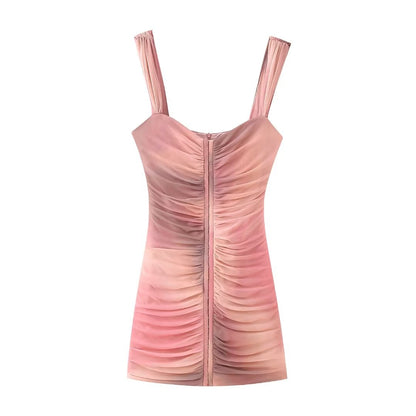 Spring Women Clothing Slim Print Silk Net Short Dress by Ragazza